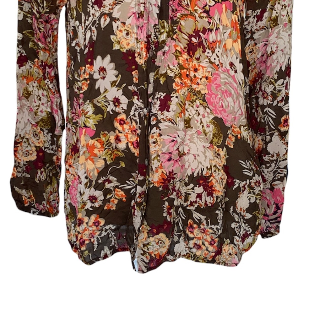 J. Jill Brown Floral Pintuck Pleated Blouse - S - Picture 3 of 11